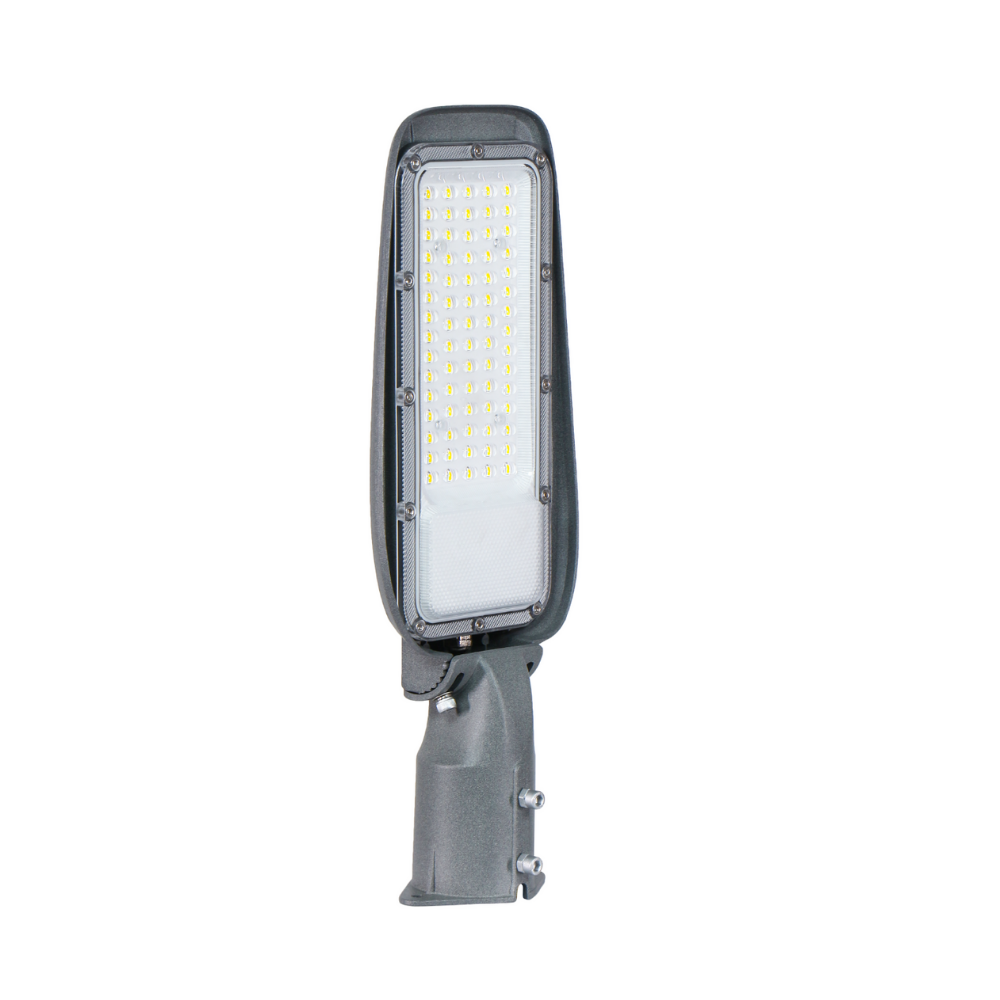 LED Straßenleuchte, 100 W, 4500 K (neutralweiß), 10000 lm, grau, IP65, Wand- und Mastmontage.