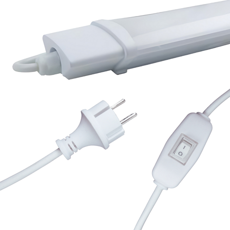 LED Feuchtraumleuchte, 22 W, 2000lm, 4000K, 900 mm, IP65, mit Schalter und IP44 Stecker.