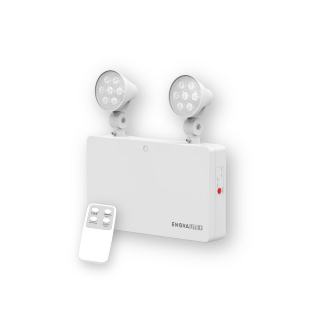 LED-Fluchtwegleuchte Twin-Spot 6W mit Fernbedienung, Notausgang mit Notstromeinheit, TEST-Funktion, Wandmontage.