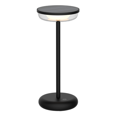 LED-Tischleuchte mit Akku, Solar- und Netzbetrieb, dimmbar, 2700 K (warmweiß), bis zu 48 h Leuchtzeit, IP44, wiederaufladbar, USB-C, In- und Outdoor.