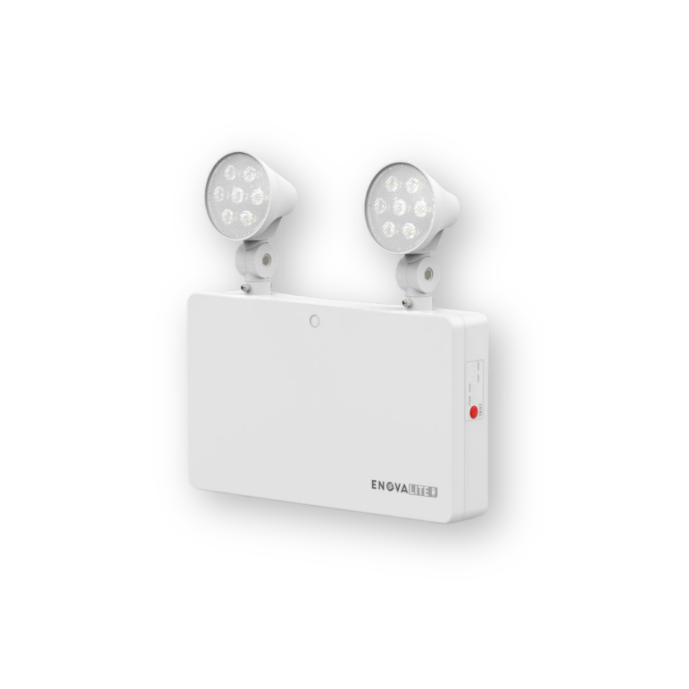 LED-Fluchtwegleuchte Twin-Spot 6W, Notausgang mit Notstromeinheit, TEST-Funktion, Wandmontage.