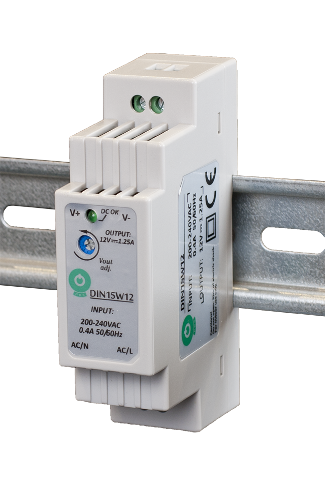 DIN15: Schaltnetzteil, Hutschiene 15 W Serie, Konstantspannung, 12 V DC / 1,25 mA.