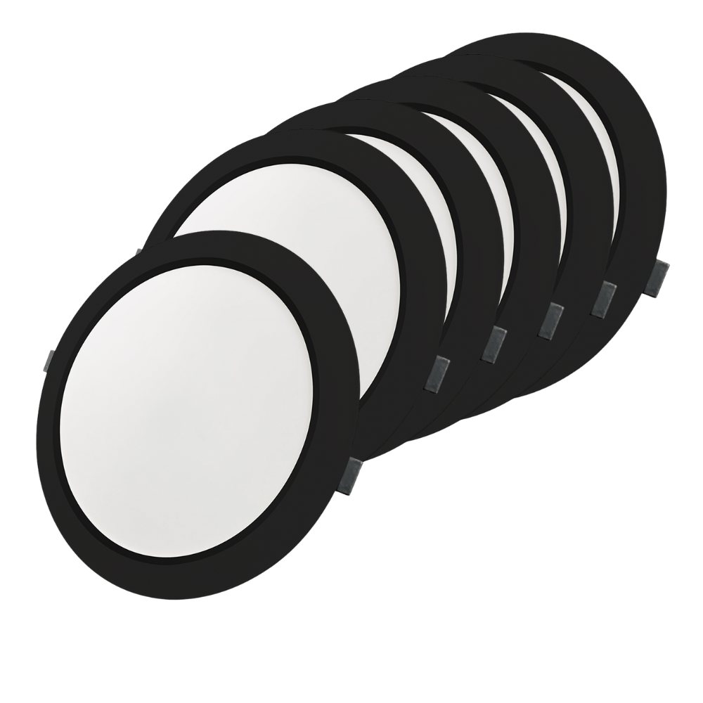 LED Einbauleuchte in Schwarz, 18 W, 230 V, IP44-geschützt, 1800 lm, Lichtfarbe einstellbar, Ø221x27 mm, Einbaustrahler mit Diffusor, Badezimmer Deckenleuchte