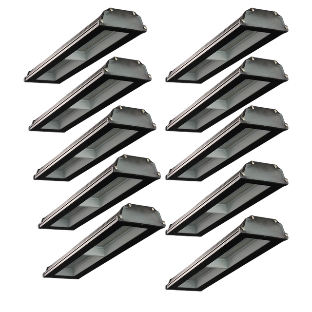 10er Pack LED-Hallenleuchte, linear, 100 W, 10000 lm, 4000 K (neutralweiß), IP65, schwarz.