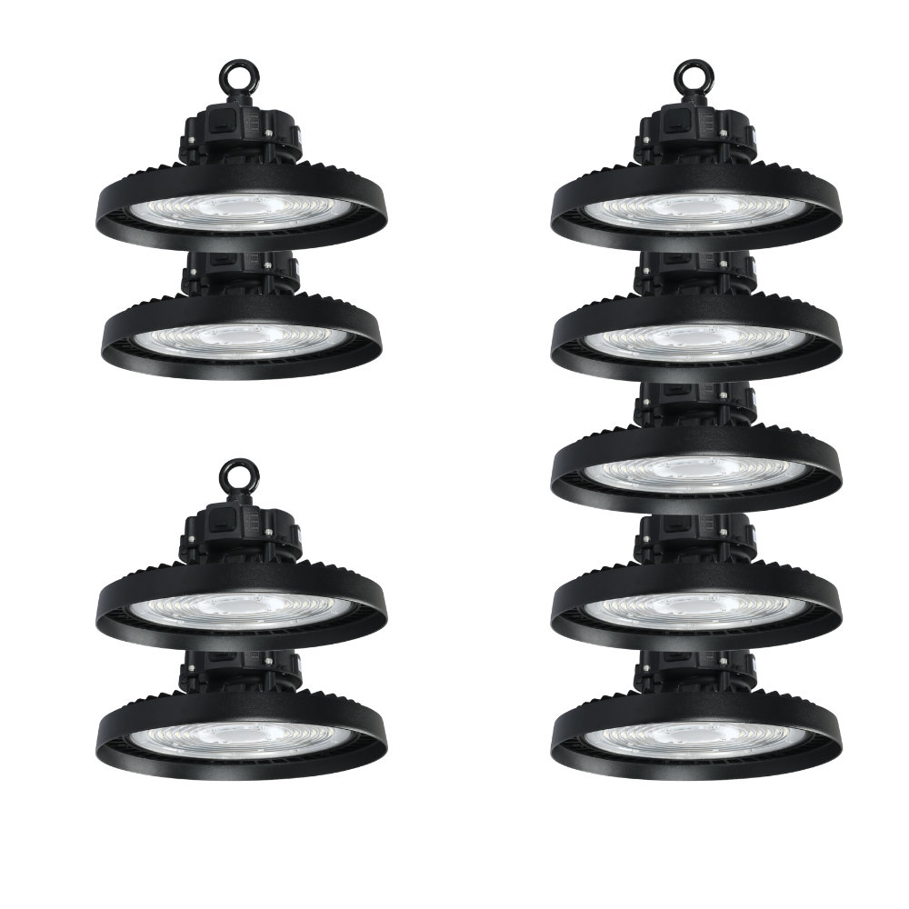 9er-Pack LED-Hallenstrahler, mit Bewegungsmelder, Leistung einstellbar, 100/150/200W, 4000 K (neutralweiß), 17000-34000 lm, IP65, 0-10V dimmbar.