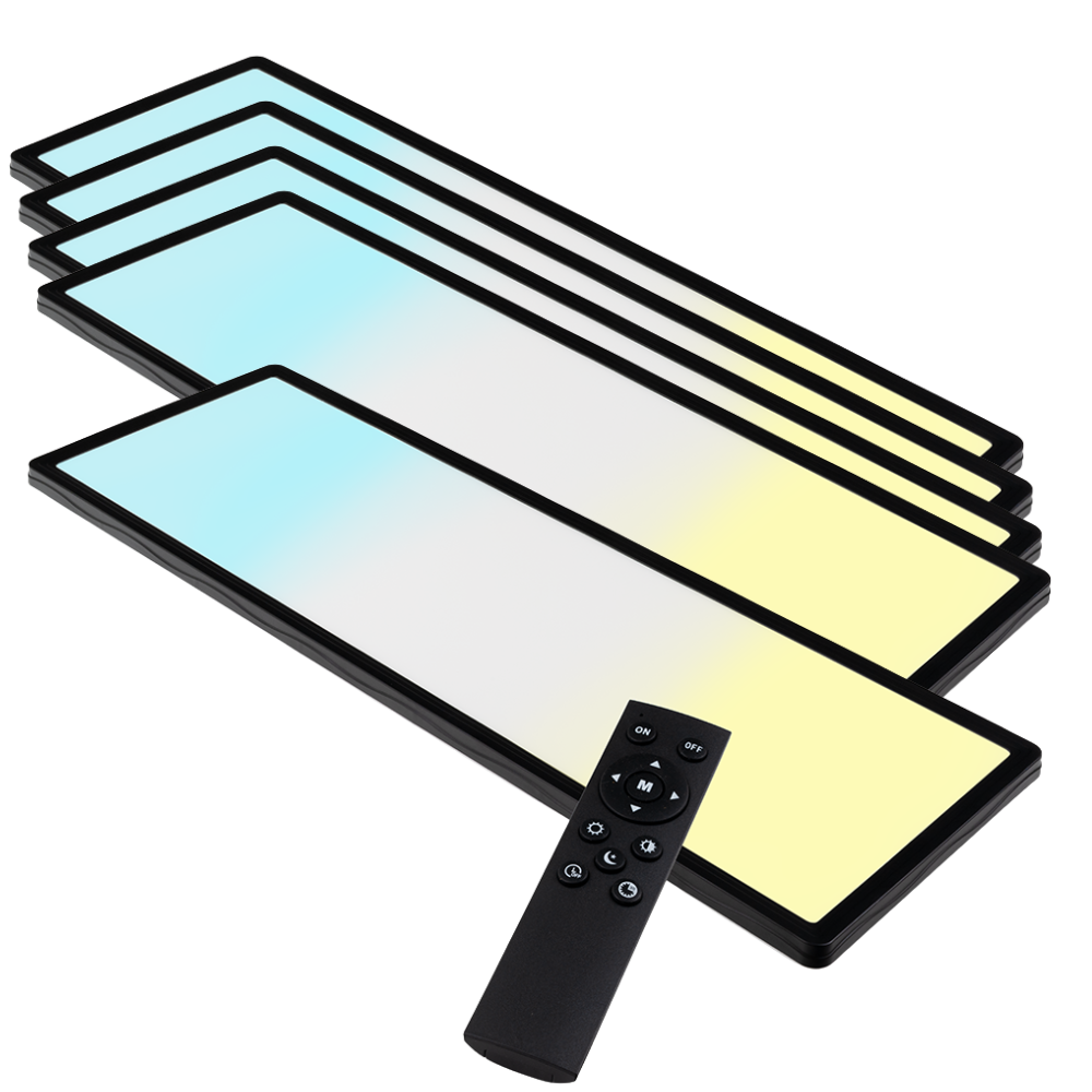 LED-Panel mit Fernbedienung, 58×20 cm, schwarz, 24 W, 2200 lm, IP44 Wassergeschützt, Helligkeit und Lichtfarbe einstellbar