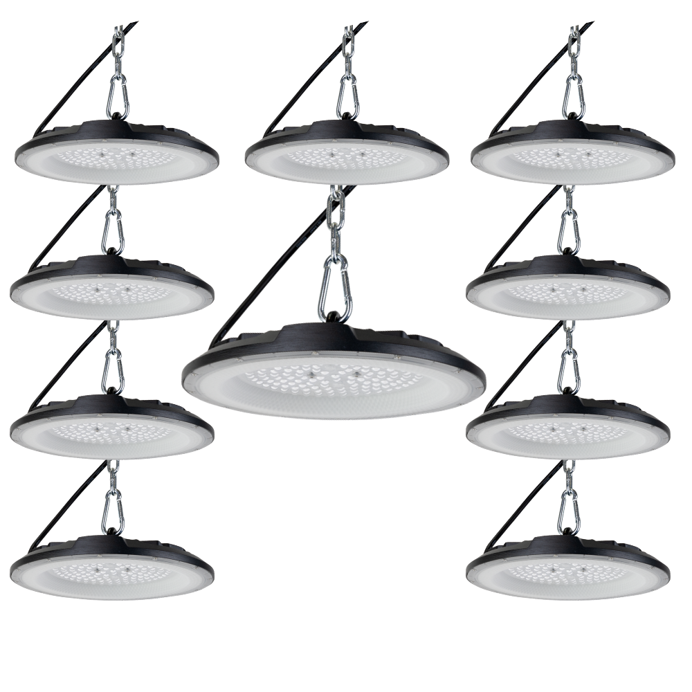 10er Pack LED-HighBay, UFO, 200 W, 20000 lm, CCT 3000-6500 K (warm-, neutral-, kaltweiß), IP65, EPISTAR