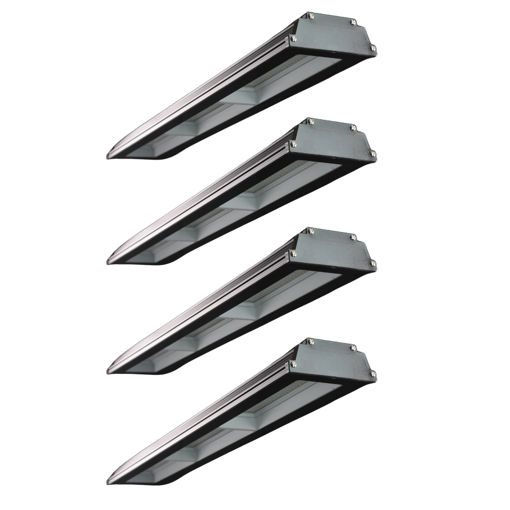 4er Pack LED-Hallenleuchte, linear, 150 W, 15000 lm, 4000 K (neutralweiß), IP65, schwarz.