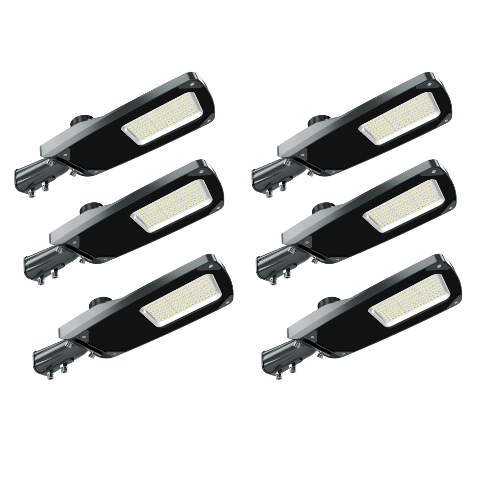 6er-Pack Profi LED-Straßenleuchte, 30 W, 4500 lm, 5000 K (neutralweiß), IP66, 0-10 V dimmbar.