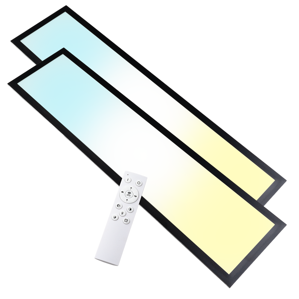 LUXULA LITEQ 100, LED-Panel mit Fernbedienung, 100×25 cm, schwarz, 40 W, 4400 lm, UGR<19, Helligkeit und Lichtfarbe einstellbar