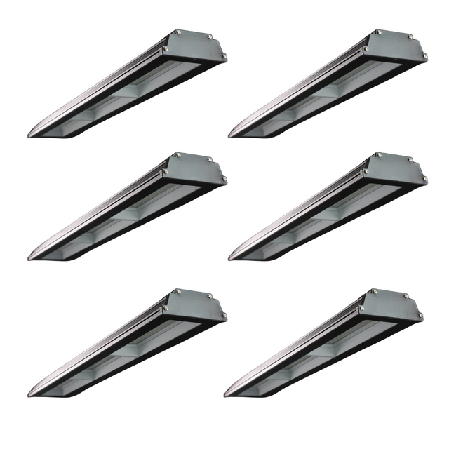 6er Pack LED-Hallenleuchte, linear, 150 W, 15000 lm, 4000 K (neutralweiß), IP65, schwarz.