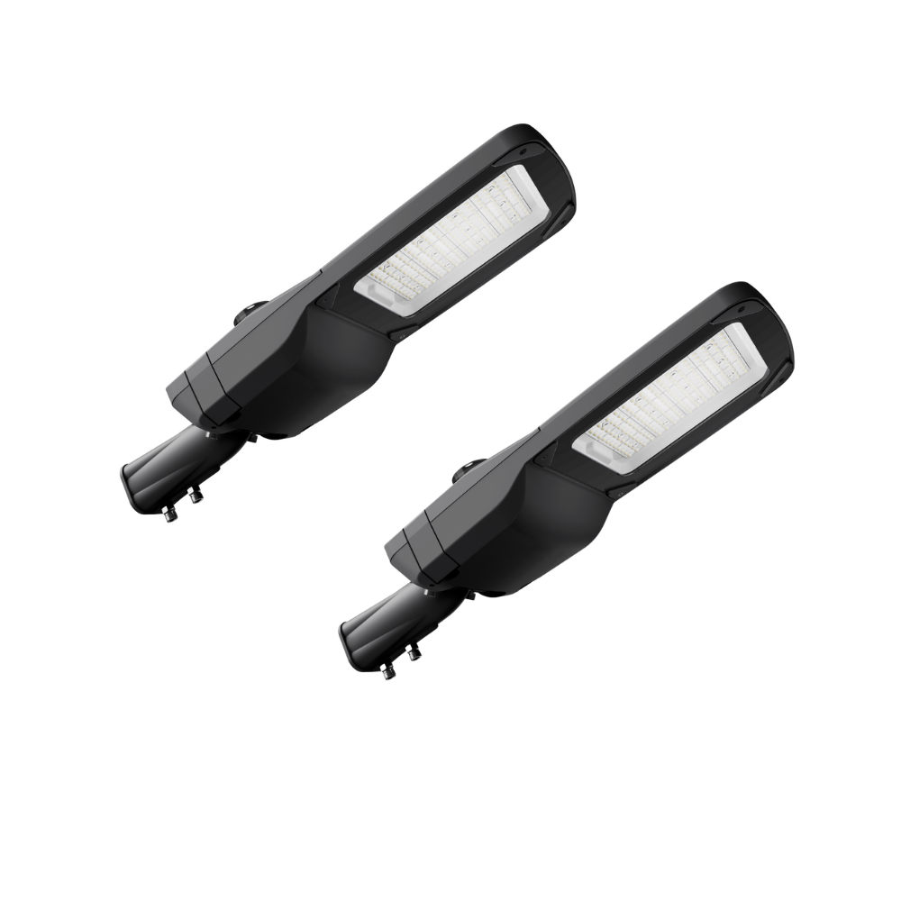 2er-Pack Profi LED-Straßenleuchte, 150 W, 22500 lm, 5000 K (neutralweiß), IP66, 0-10 V dimmbar.