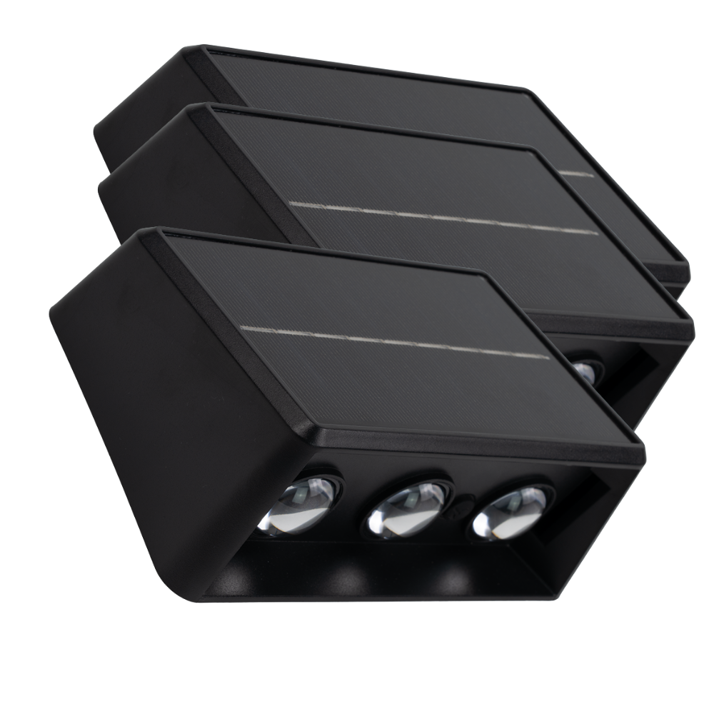 Solar LED Wandleuchte Außen, Up/Down, 3-flammig, 3 Lichtfarben einstellbar (CCT), IP54-wasserdicht, mit Akku, lange Leuchtdauer, Gartenleuchte