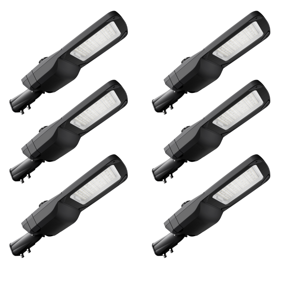 6er-Pack Profi LED-Straßenleuchte, 150 W, 22500 lm, 5000 K (neutralweiß), IP66, 0-10 V dimmbar.