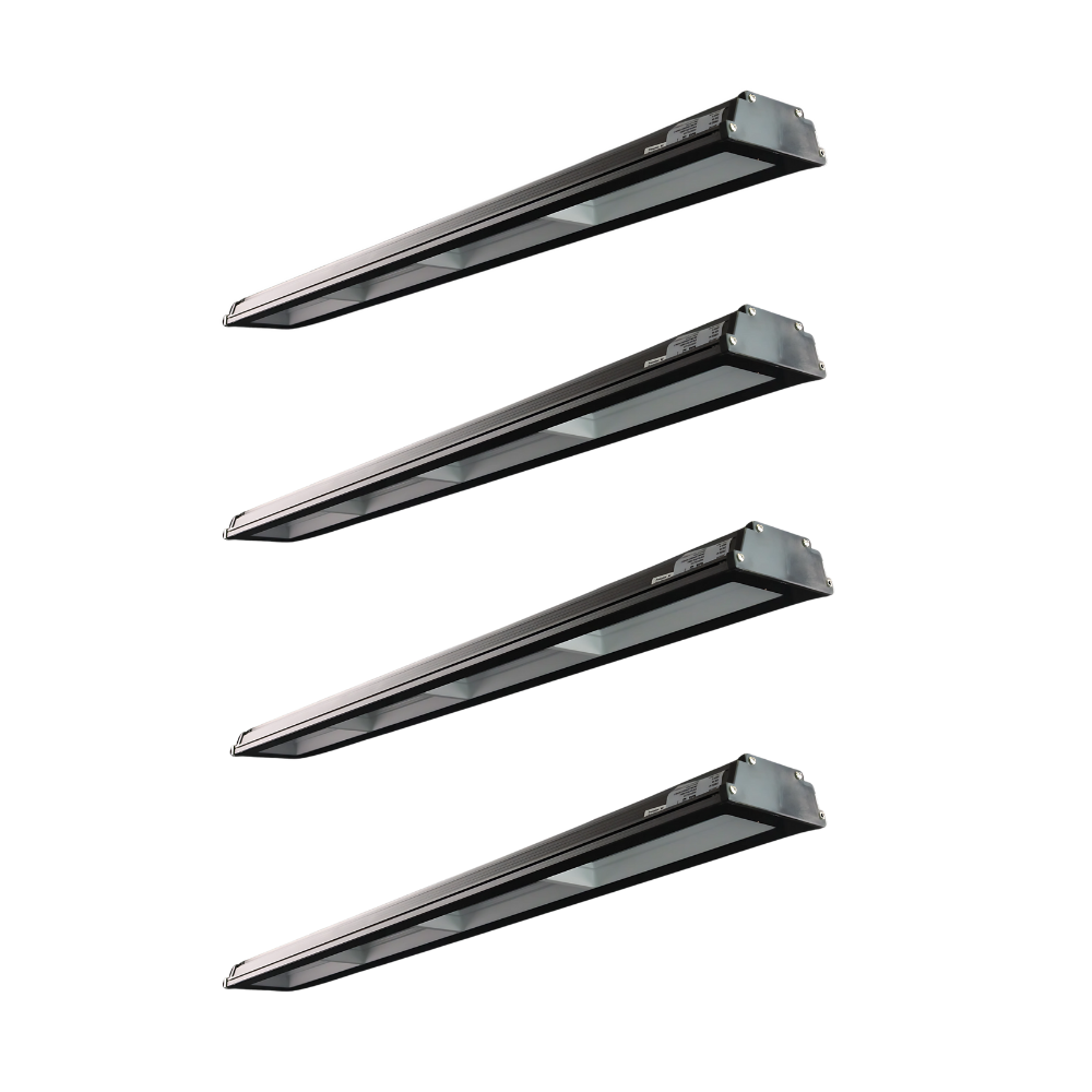 4er Pack LED-Hallenleuchte, linear, 200 W, 20000 lm, 4000 K (neutralweiß), IP65, schwarz.