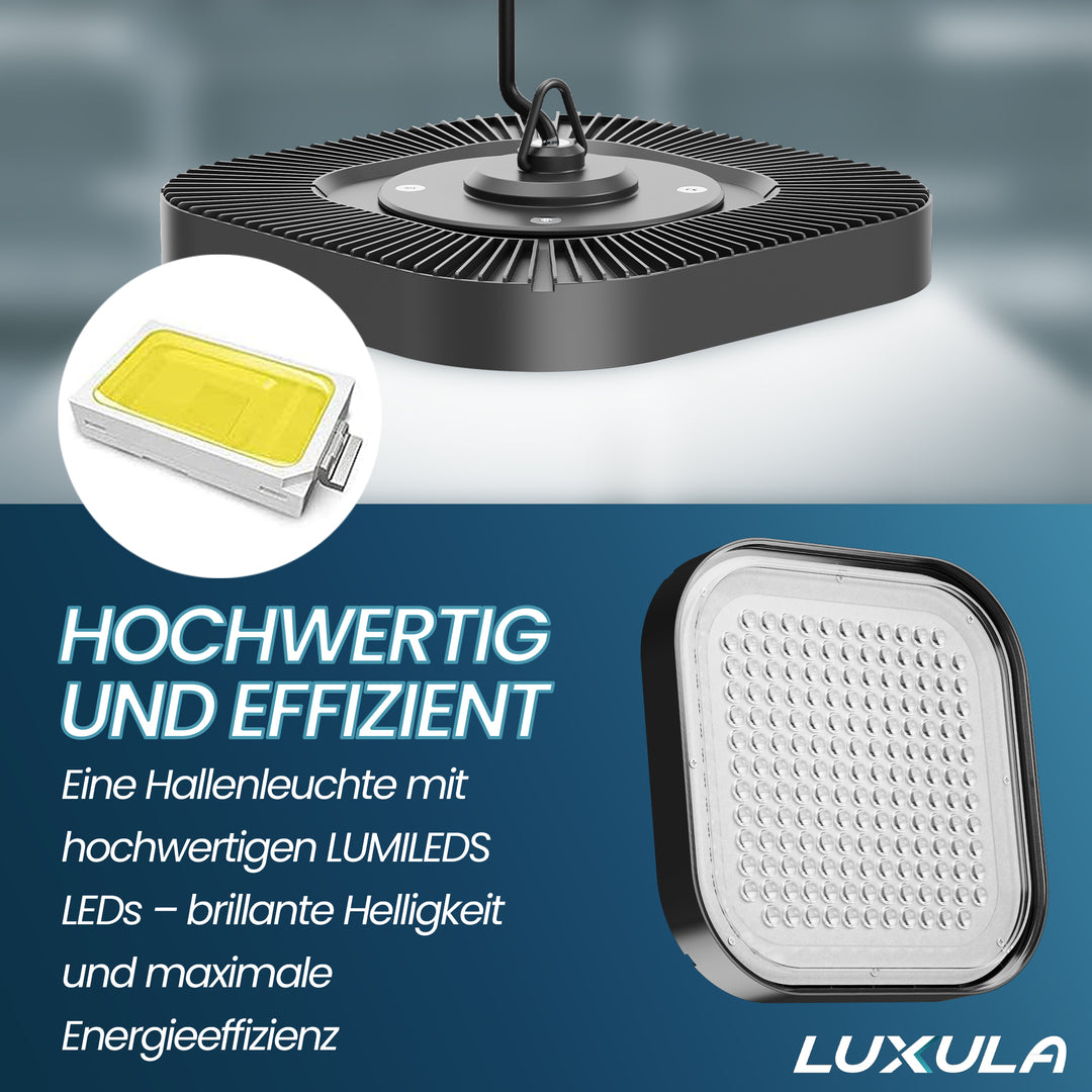 2er-Pack LED-HighBay, Hallenstrahler quadratisch, 200 W, 24000 lm, 5000 K (neutralweiß), IP65.