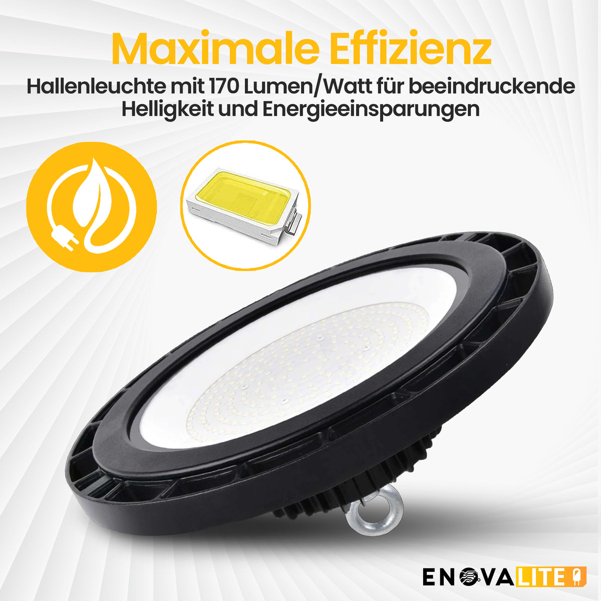 LED-HighBay, UFO, 150 W, 25500 lm, 5000 K (neutralweiß), IP65, IK06,  hochenergieeffizient.