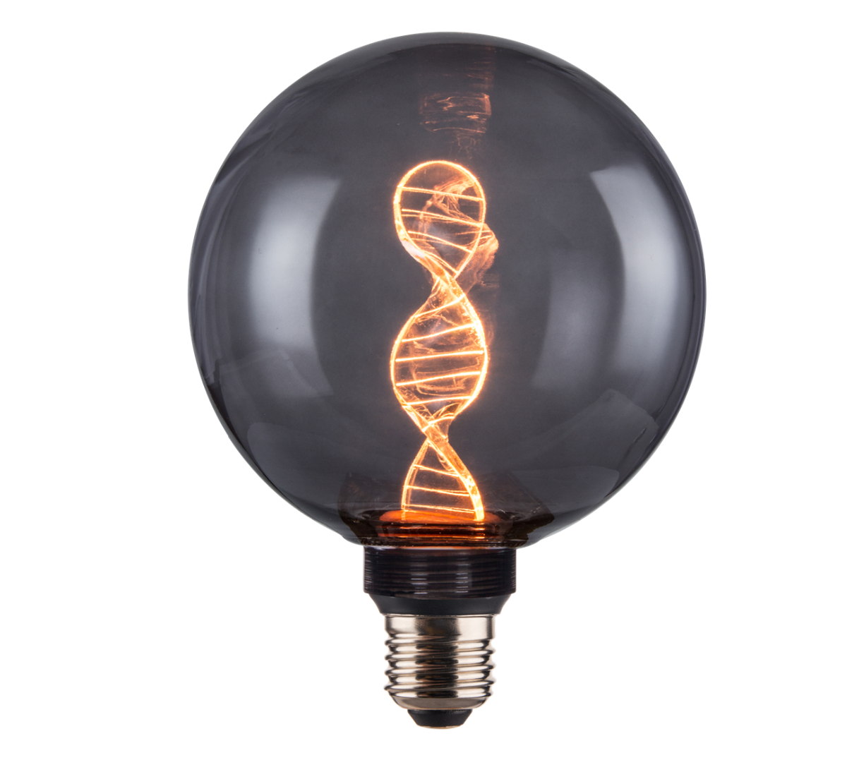 LED Filament Leuchtmittel DNA schwarzes Glas, inkl schwarzer E27-Fassung mit Textilkabel 1,5m, E27, 3.5W, 120lm, 1800K, dimmbar.
