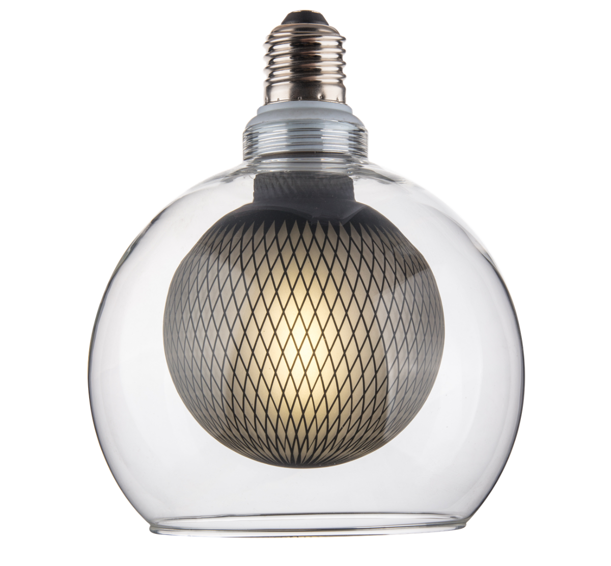 LED Filament Leuchtmittel BUBBLE MESH, inkl schwarzer E27-Fassung mit Textilkabel, 1,5m,  4W, 470lm, 2700K, dimmbar.