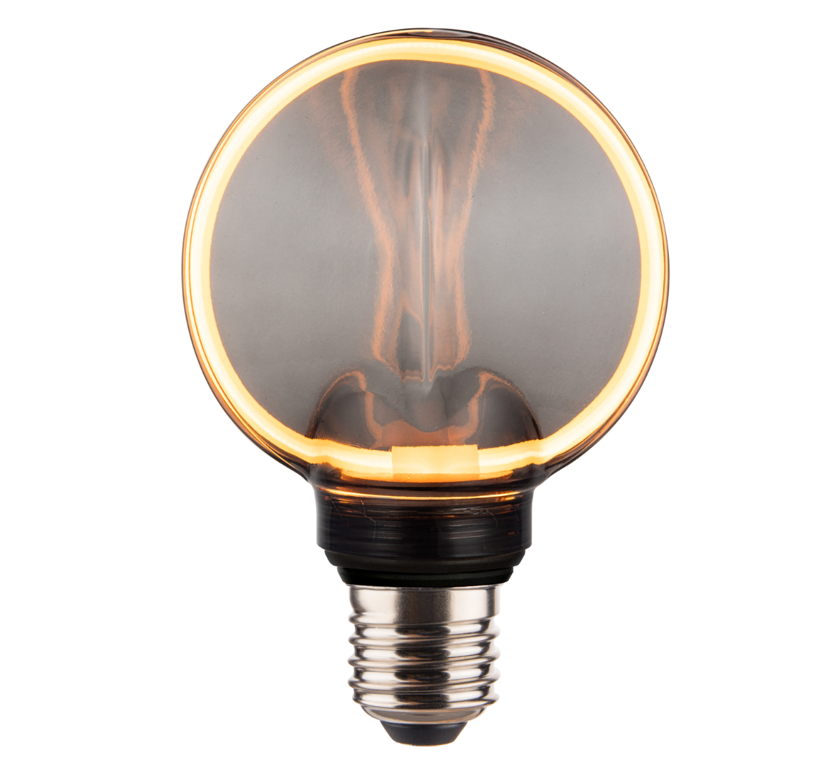 LED Filament Leuchtmittel CIRCLE Smoke, inkl schwarzer E27-Fassung mit Textilkabel 1,5m, 4W, 100lm, 1800K, dimmbar.