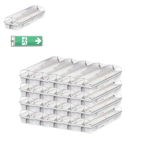 20er-Pack LED-Fluchtwegleuchte, Notbeleuchtung mit Notstromakku 3h, TEST-Funktion, Rettungszeichenleuchte inkl 4 Richtungspfeilen, IP65.