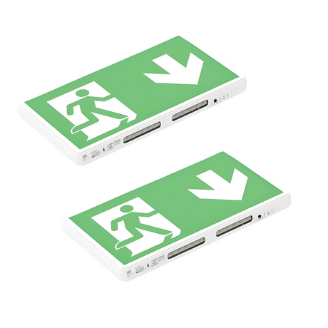 2er Pack LED-Fluchtwegleuchte, Notausgang mit Notstromeinheit, Anti Panik Licht, TEST-Funktion, Wandmontage.