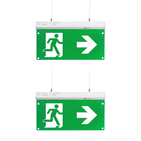 2er Pack LED-Fluchtwegleuchte 4in1, Notausgang mit Notstromeinheit, TEST-Funktion, Decken- und Wandmontage.