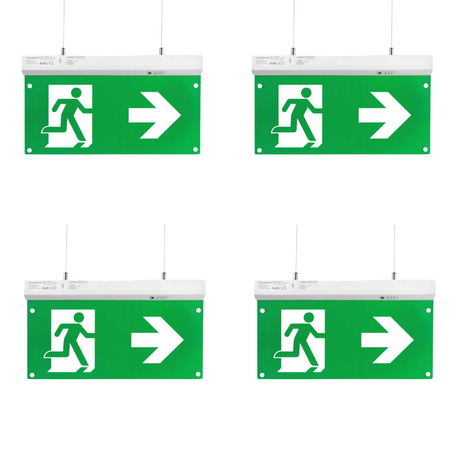 4er Pack LED-Fluchtwegleuchte 4in1, Notausgang mit Notstromeinheit, TEST-Funktion, Decken- und Wandmontage.