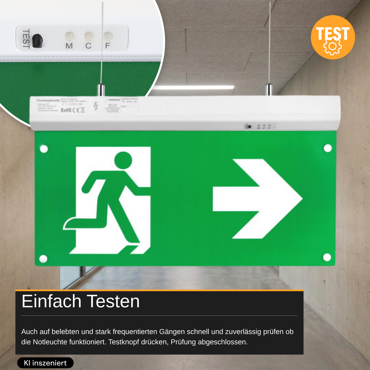 LED-Fluchtwegleuchte 4in1 mit Notstromakku 3h, TEST-Funktion, Dauer- & Notbetrieb