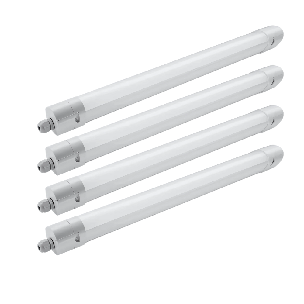 4er Pack LED Feuchtraumleuchte PRO, 65cm, 18W, 2070 lm, 4000K (neutralweiß), IP65, OSRAM-Netzteil, Steckklemme, durchschleifbar.