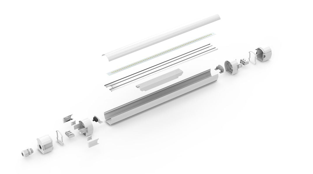 4er Pack LED Feuchtraumleuchte PRO, 120cm, 36W, 4320lm, 4000K (neutralweiß), IP65, OSRAM-Netzteil, Steckklemme, durchschleifbar.