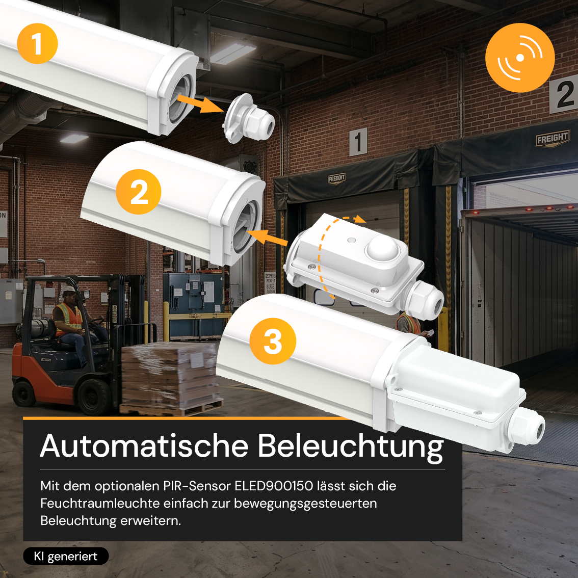 LED Feuchtraumleuchte PRO, 8 h Notlicht, 120 cm, 20–34 W, 3CCT, 2500–4250 lm, IP65, Sensor-Ready, Schnellverbinder, durchschleifbar