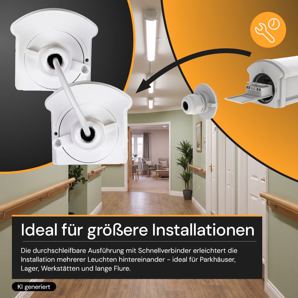 LED Feuchtraumleuchte PRO, 8 h Notlicht, 120 cm, 20–34 W, 3CCT, 2500–4250 lm, IP65, Sensor-Ready, Schnellverbinder, durchschleifbar