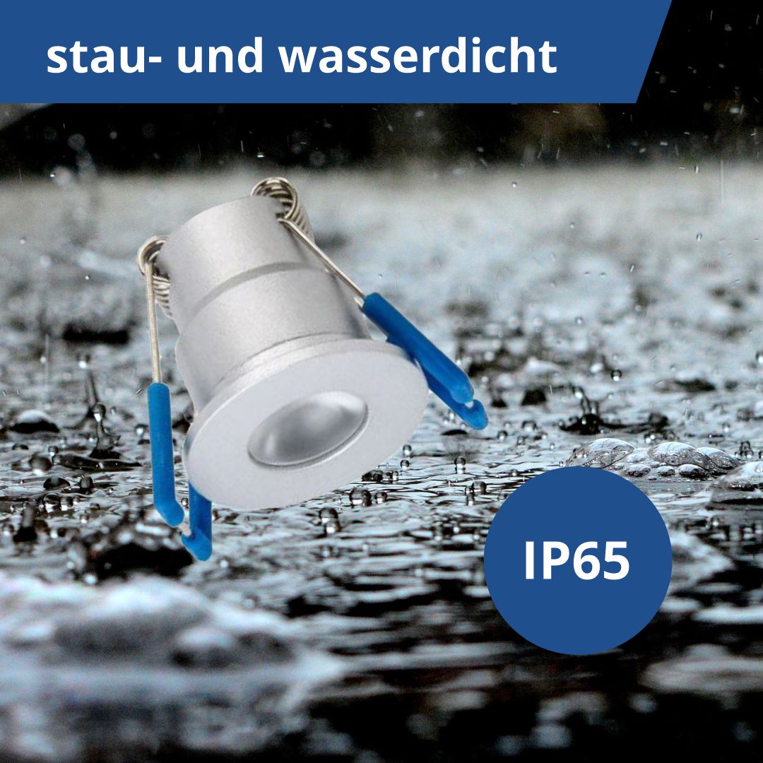 12er Set LED Mini CCT-Downlight, 3 W, 200 lm, IP65, ø 36 mm, silber.