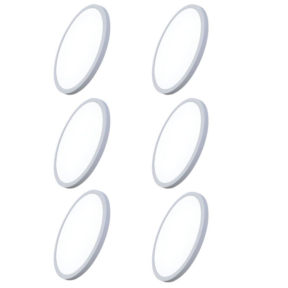 6er Set LED CCT Panel, Ein-/Aufbau, 24W, 2565 lm, ø300x17mm, 3000-4000-6000K einstellbar, Lochdurchm. variabel.