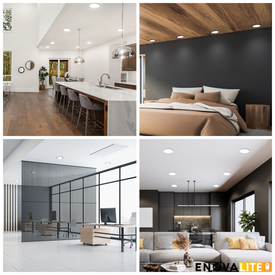 4er Set LED CCT Panel, Ein-/Aufbau, 24W, 2565 lm, ø300x17mm, 3000-4000-6000K einstellbar, Lochdurchm. variabel.