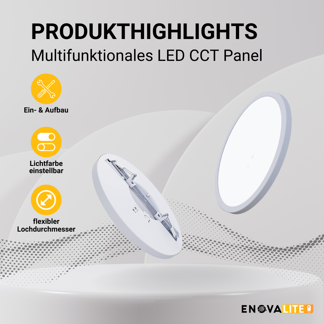 4er Set LED CCT Panel, Ein-/Aufbau, 18W, 1880 lm, ø225x17mm, 3000-4000-6000K einstellbar, Lochdurchm. variabel.