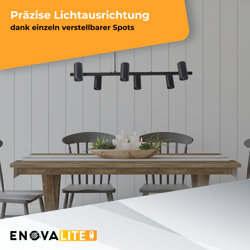 Schöne LED-Pendelleuchte, schwarz, aus Aluminium, 6-flammig, GU10-Fassung, IP20.