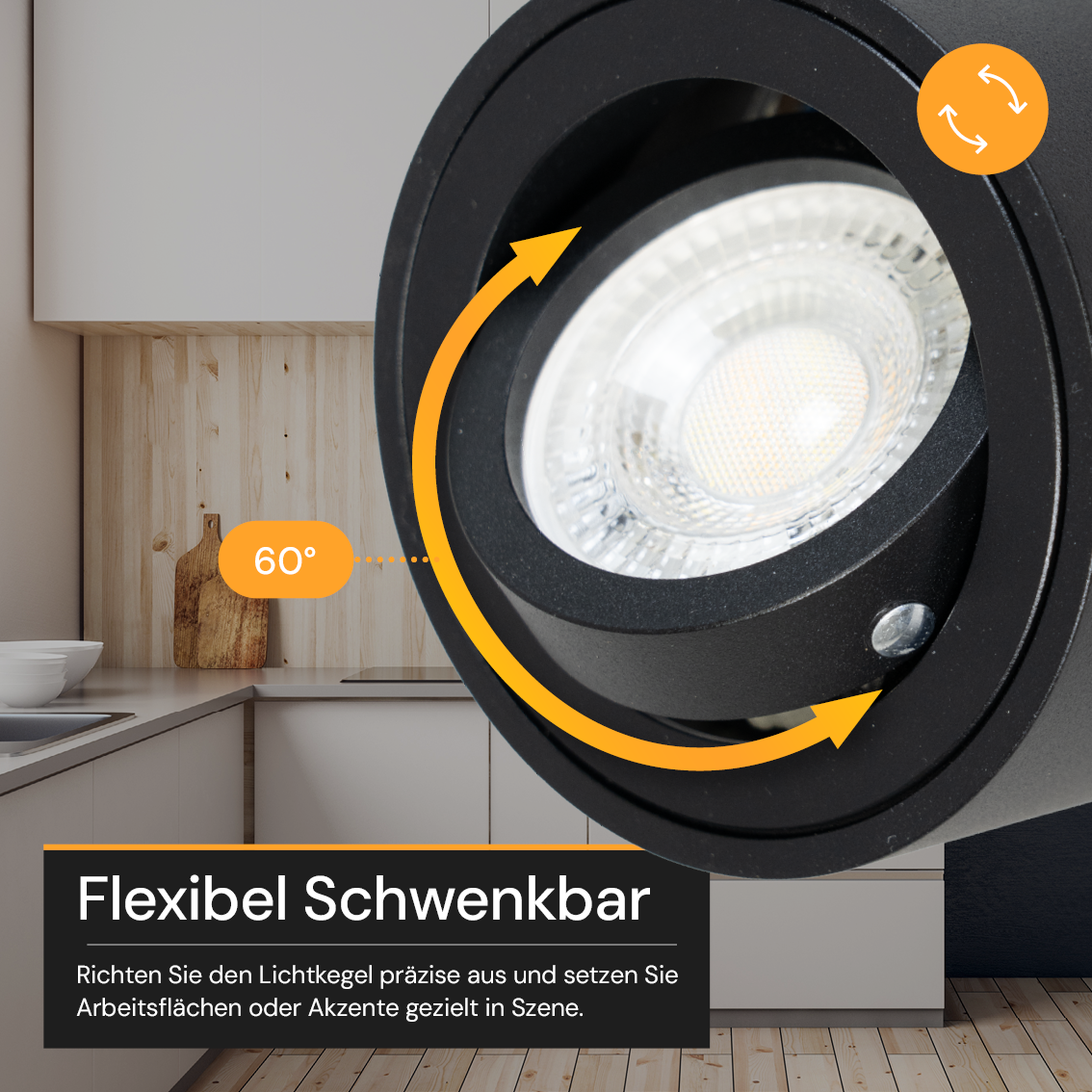 LED Aufbauspot, 7 W, 670 lm, 3CCT, dimmbar, schwenkbar, Aluminium, schwarz