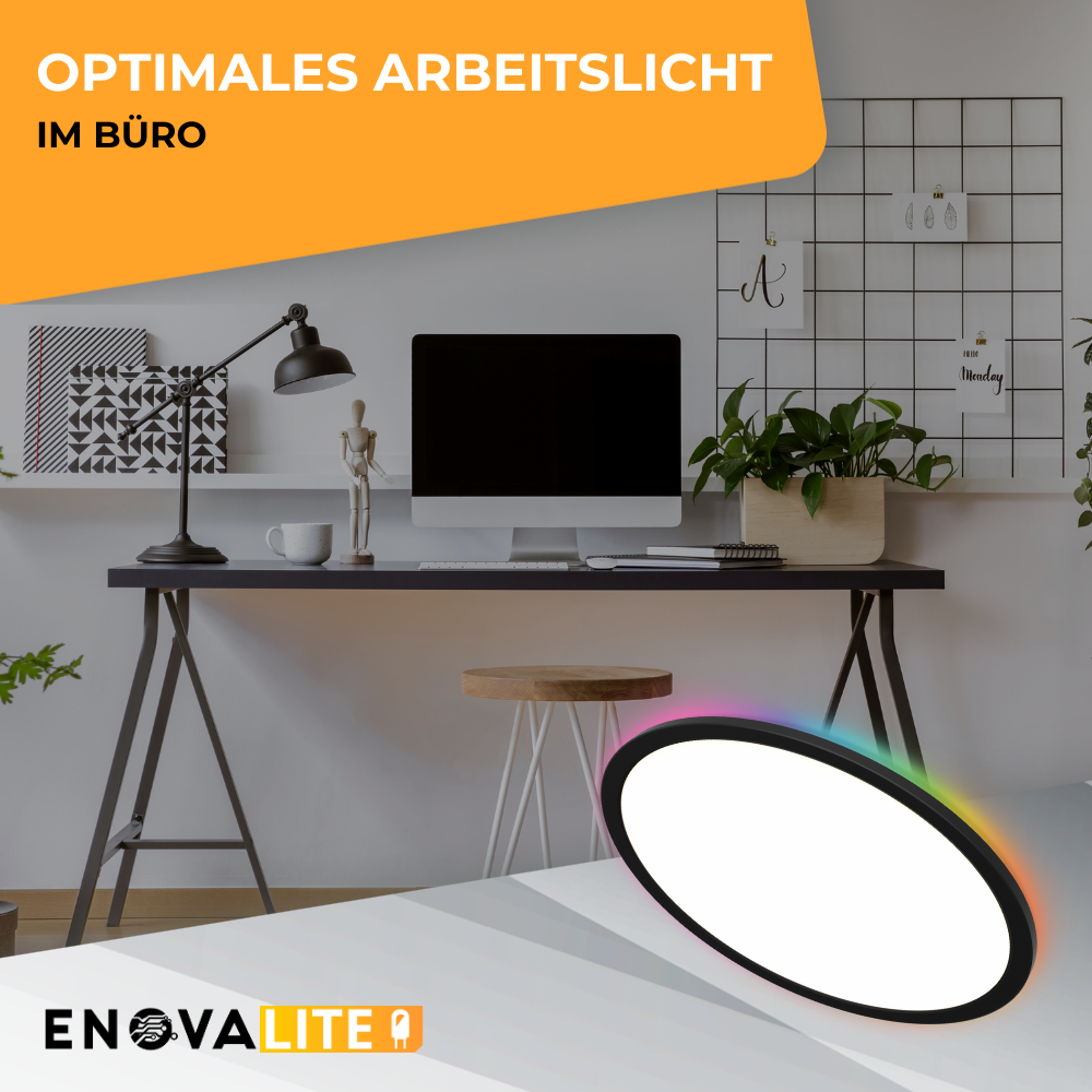 Smartes RGB Panel Up&Down, 18W, 1880lm, ø290x25mm, Wifi, Tuya App, CCT, dimmbar, schwarz.