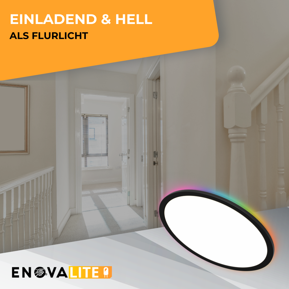 Smartes RGB Panel Up&Down, 36W, 3760lm, ø400x25mm, Wifi, Tuya App, CCT, dimmbar, schwarz.