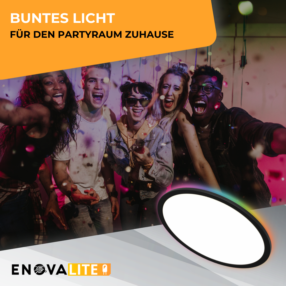 Smartes RGB Panel Up&Down, 36W, 3760lm, ø400x25mm, Wifi, Tuya App, CCT, dimmbar, schwarz.