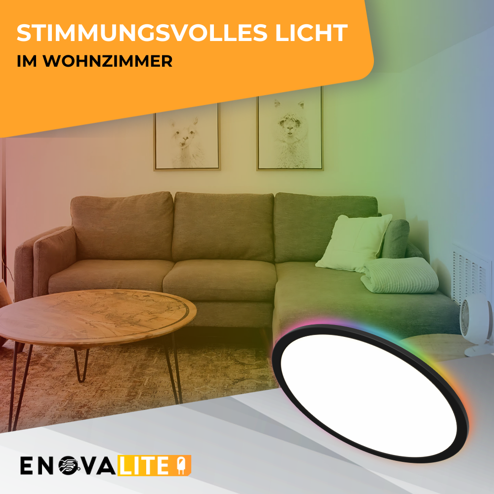 Smartes RGB Panel Up&Down, 36W, 3760lm, ø400x25mm, Wifi, Tuya App, CCT, dimmbar, schwarz.