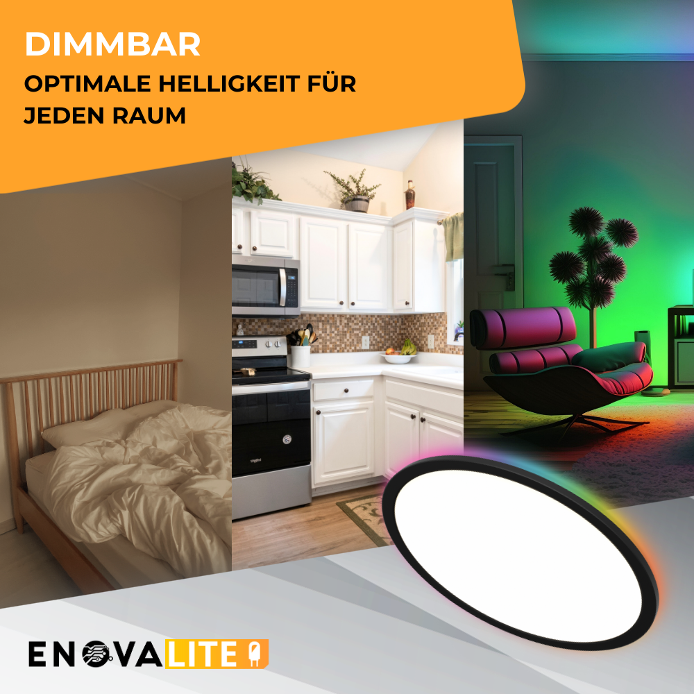 Smartes RGB Panel Up&Down, 36W, 3760lm, ø400x25mm, Wifi, Tuya App, CCT, dimmbar, schwarz.