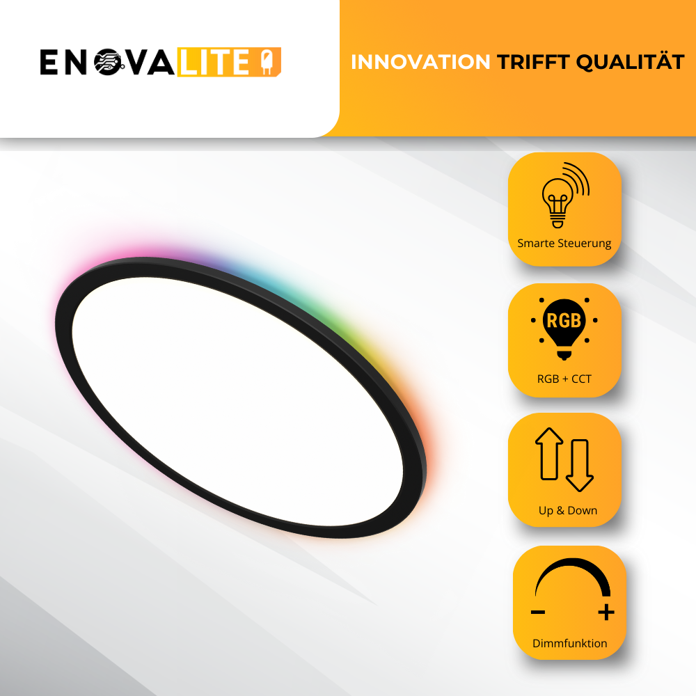 Smartes RGB Panel Up&Down, 36W, 3760lm, ø400x25mm, Wifi, Tuya App, CCT, dimmbar, schwarz.