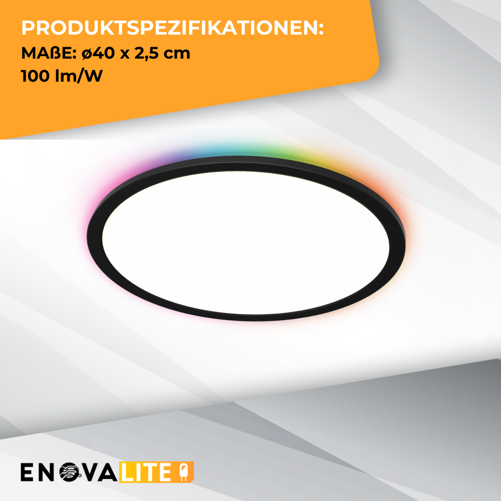 Smartes RGB Panel Up&Down, 36W, 3760lm, ø400x25mm, Wifi, Tuya App, CCT, dimmbar, schwarz.