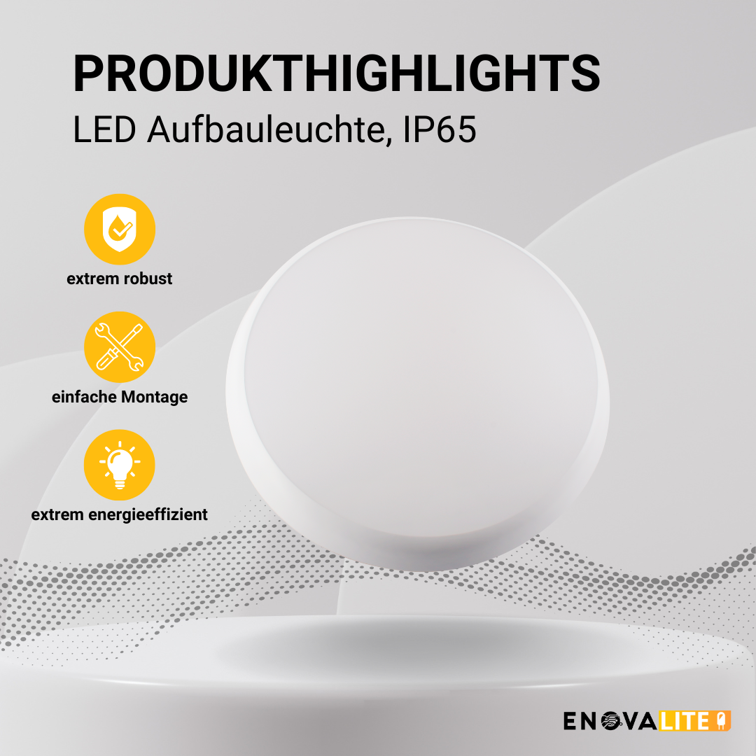LED Aufbauleuchte, 18W, 1880 lm, 4000K, ø250x48mm, IP65.