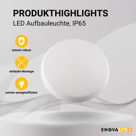 LED Aufbauleuchte, 18W, 1880 lm, 4000K, ø250x48mm, IP65.