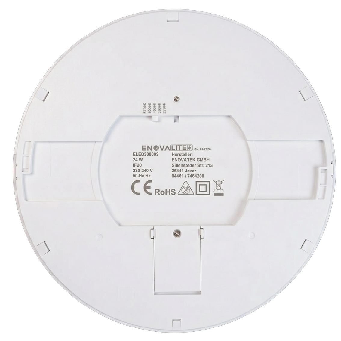 LED CCT Panel, Ein-/Aufbau, dimmbar, 24 W, 2400 lm, Ø290 mm, 5CCT (2700 K– 5700 K), Lochdurchm. variabel, Anschlussbox.
