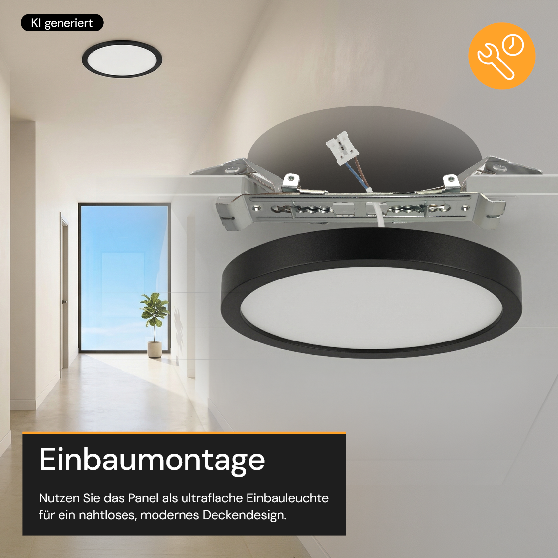 LED CCT Panel, Ein-/Aufbau, Bewegungssensor, Schwarz, 12 W, 1200 lm, Ø165 mm, 5CCT (2700 K– 5700 K), Lochdurchm. variabel, Anschlussbox